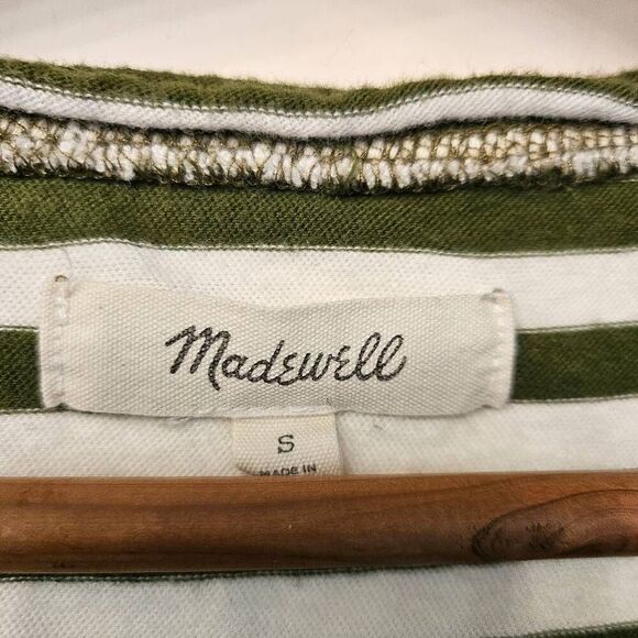 Madewell Green & white Striped Tshirt w/ pocket: Coastal Casual Weekend Comfy - Picture 4 of 5